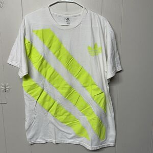 Adidas Adventure Graphic T Shirt White Neon Yellow Graphic Men L GUC